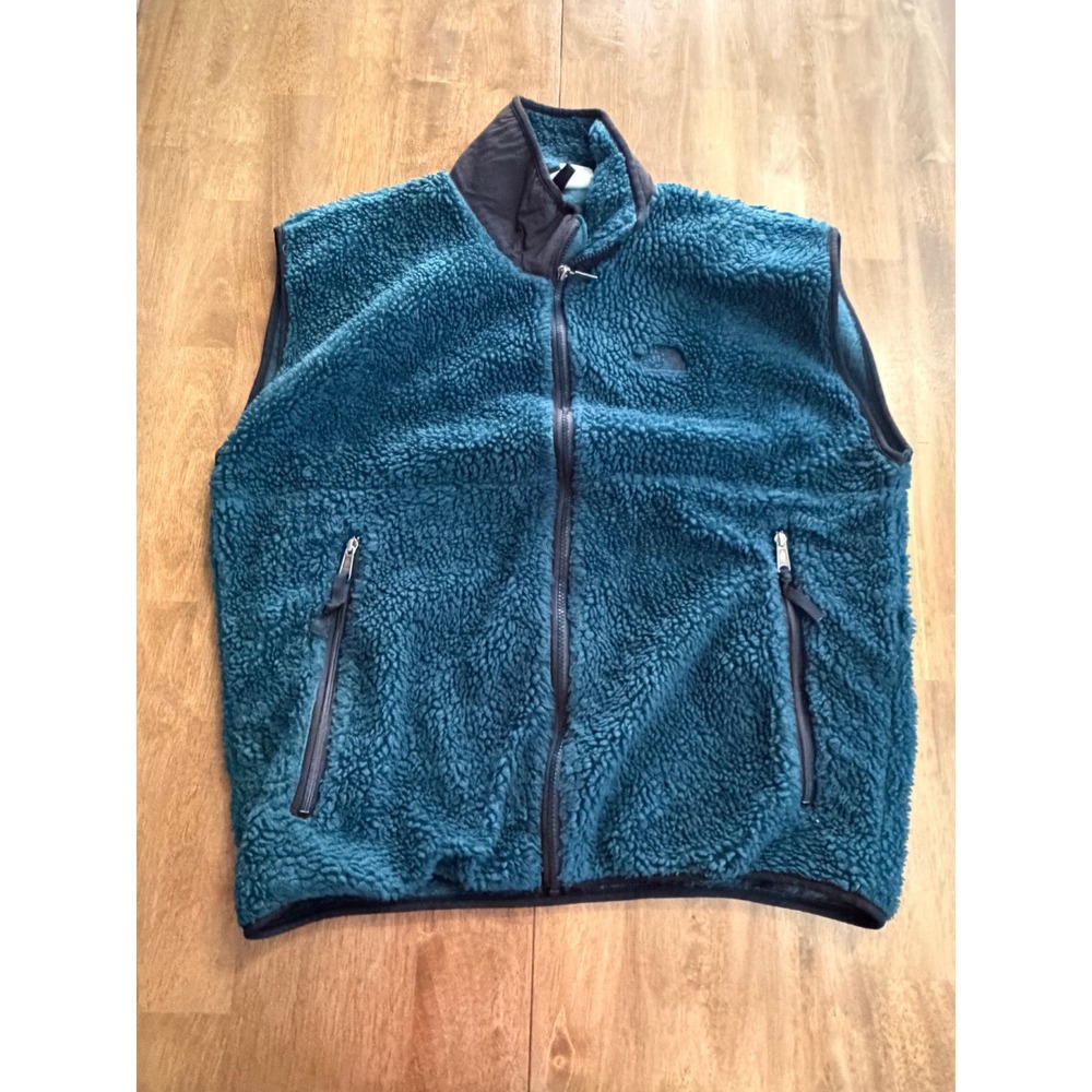 The North Face Mens Large Sherpa Fleece Vest Teal Blue Full Zip Deep Pile L